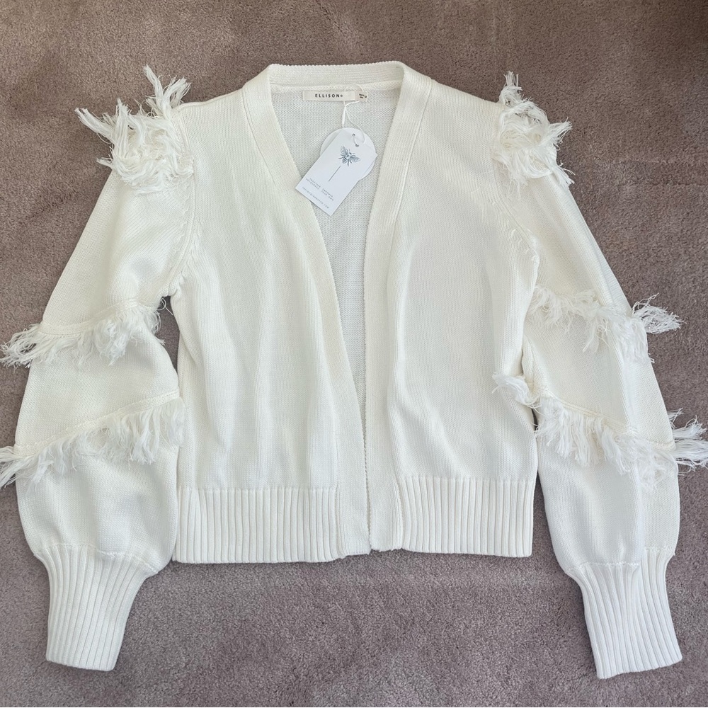 NWT white Ellison with the fringe cardigan . Size M